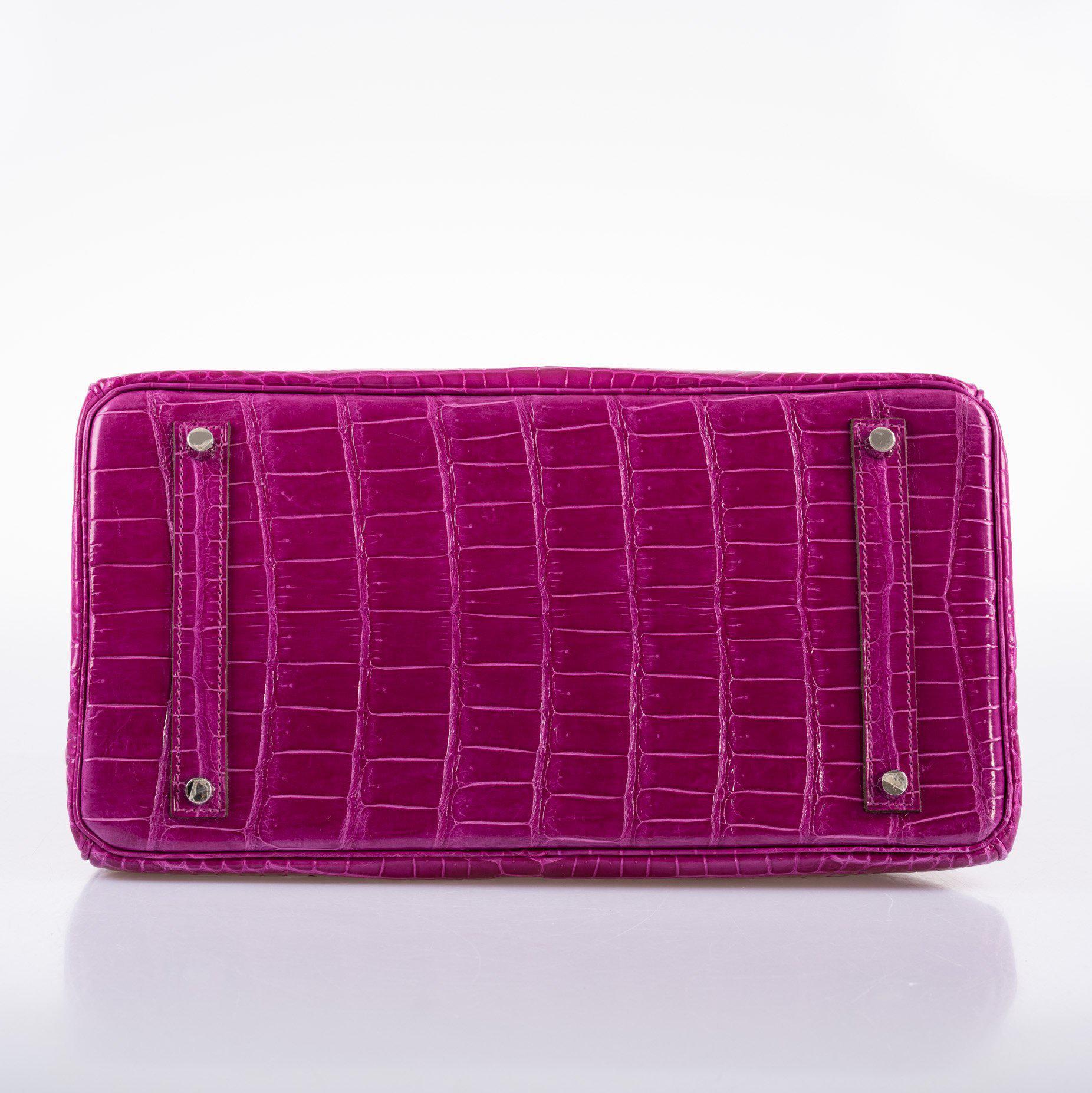 Hermes Birkin 35 Rose Scheherazade Shiny Porosus Crocodile Palladium Hardware - 2013, Q Square - Exclusu