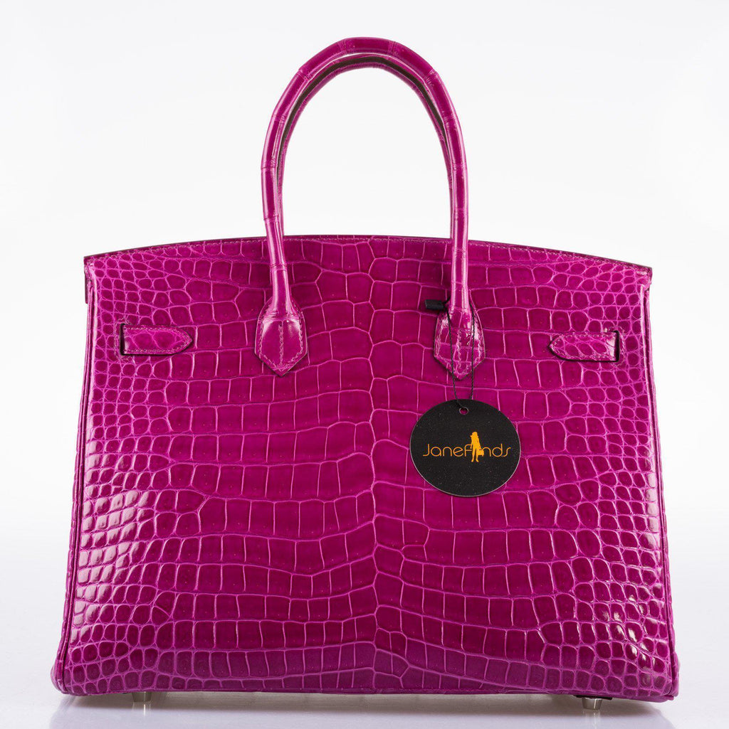 Hermes Birkin 35 Rose Scheherazade Shiny Porosus Crocodile Palladium Hardware - 2013, Q Square - Exclusu