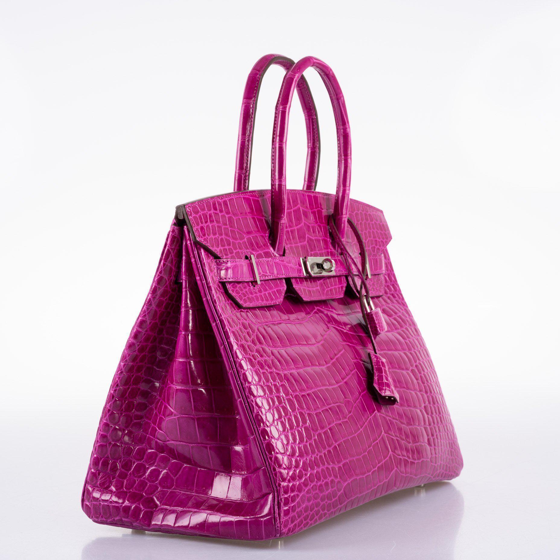 Hermes Birkin 35 Rose Scheherazade Shiny Porosus Crocodile Palladium Hardware - 2013, Q Square - Exclusu