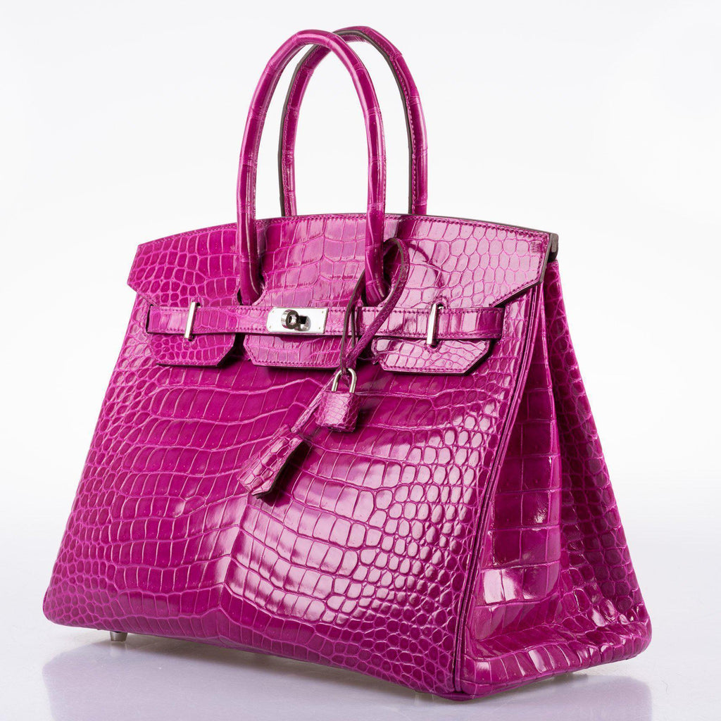 Hermes Birkin 35 Rose Scheherazade Shiny Porosus Crocodile Palladium Hardware - 2013, Q Square - Exclusu