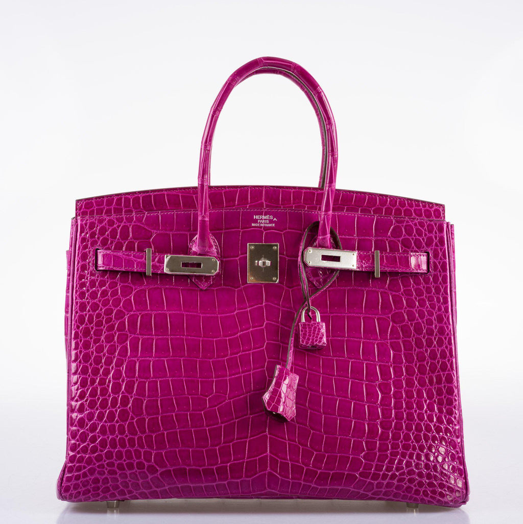 Hermes Birkin 35 Rose Scheherazade Shiny Porosus Crocodile Palladium Hardware - 2013, Q Square - Exclusu