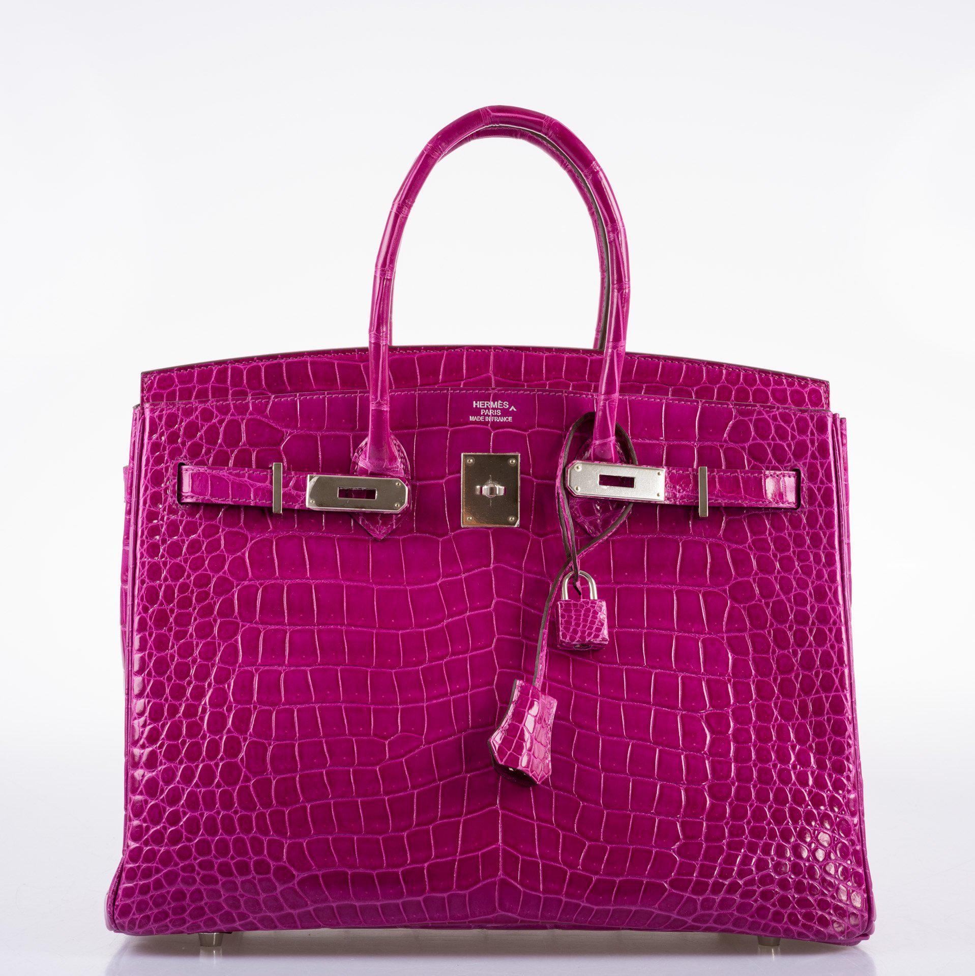 Hermes Birkin 35 Rose Scheherazade Shiny Porosus Crocodile Palladium Hardware - 2013, Q Square - Exclusu