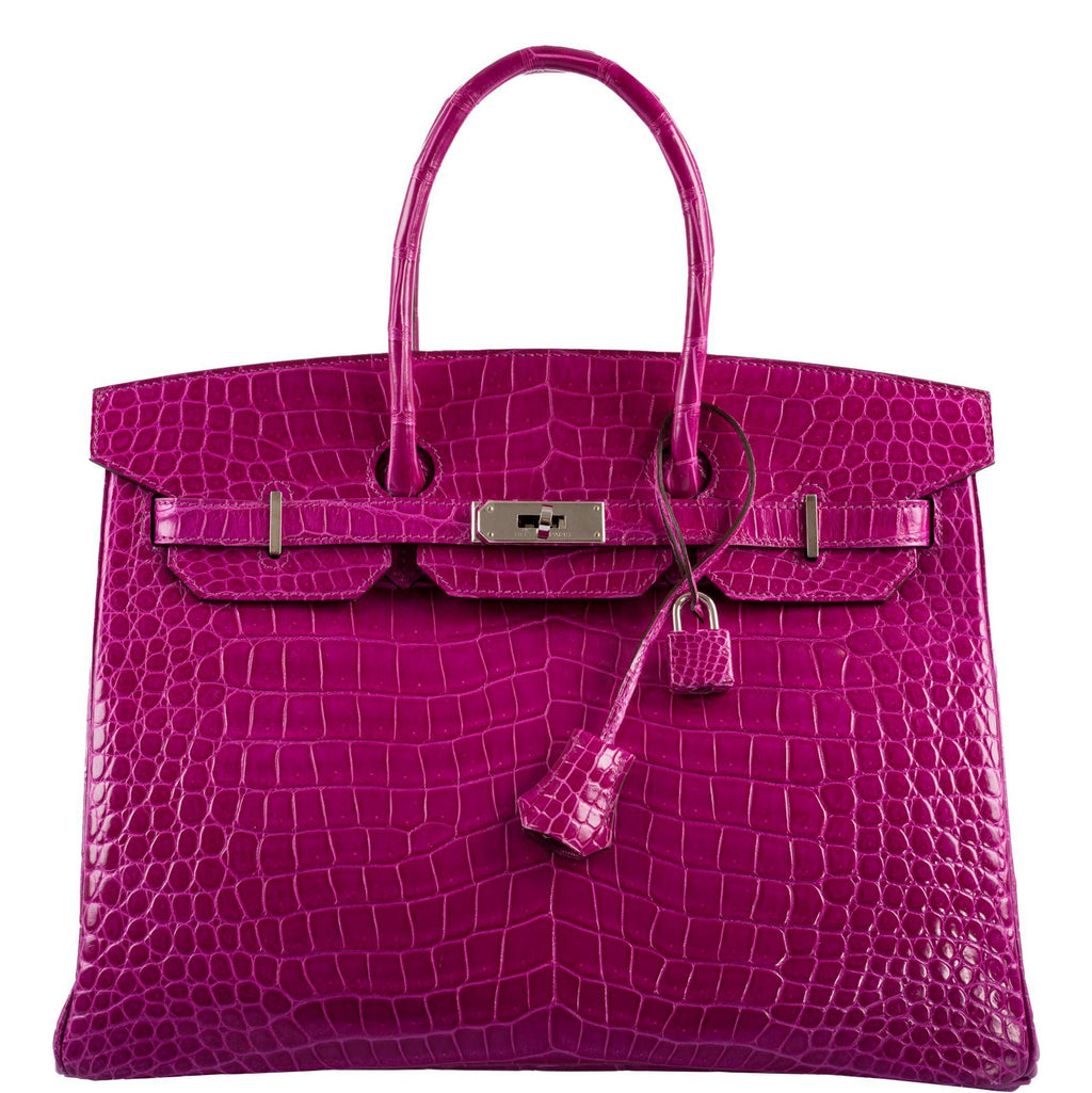 Hermes Birkin 35 Rose Scheherazade Shiny Porosus Crocodile Palladium Hardware - 2013, Q Square - Exclusu