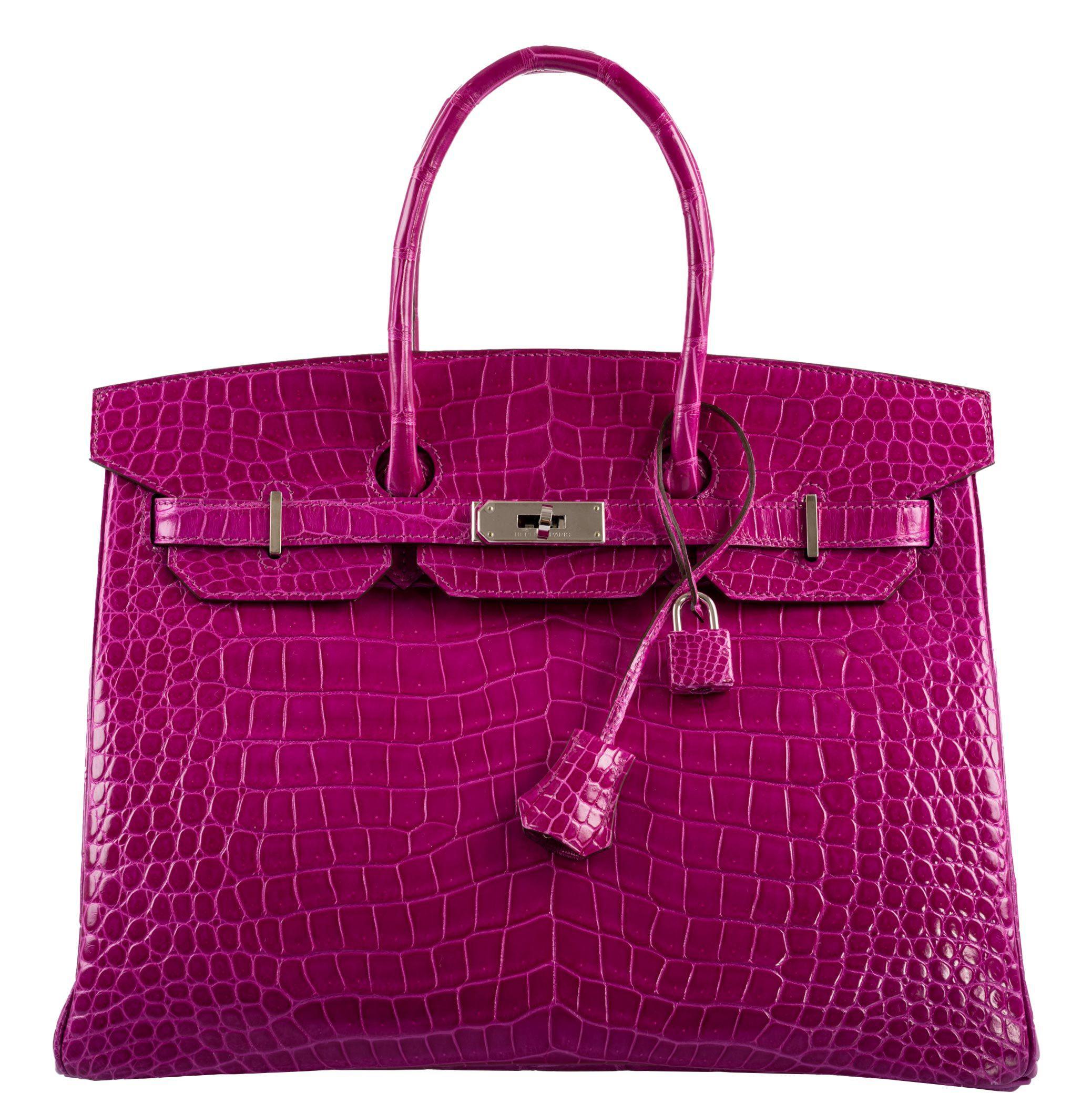 Hermes Birkin 35 Rose Scheherazade Shiny Porosus Crocodile Palladium Hardware - 2013, Q Square - Exclusu