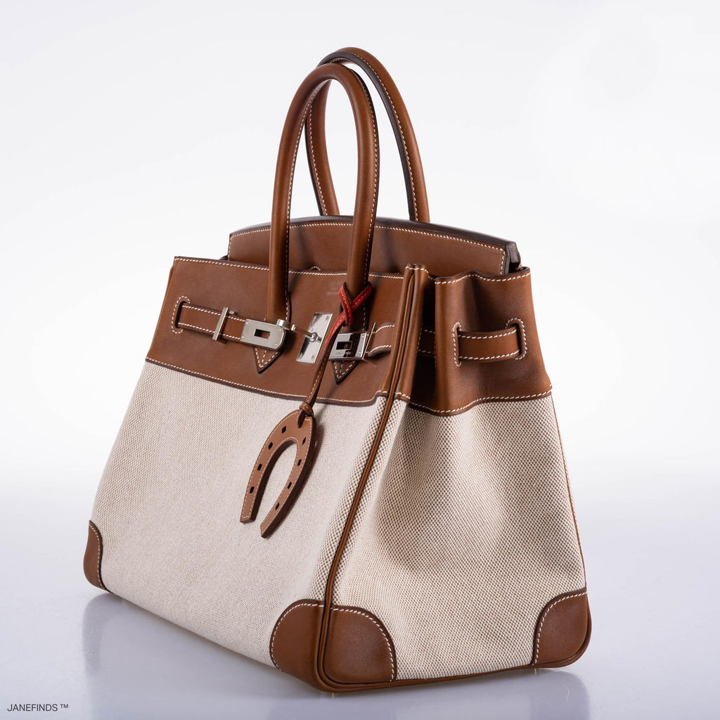 Hermes Birkin 35 Toile & Barenia with Palladium Hardware - 2009, M Square - Exclusu
