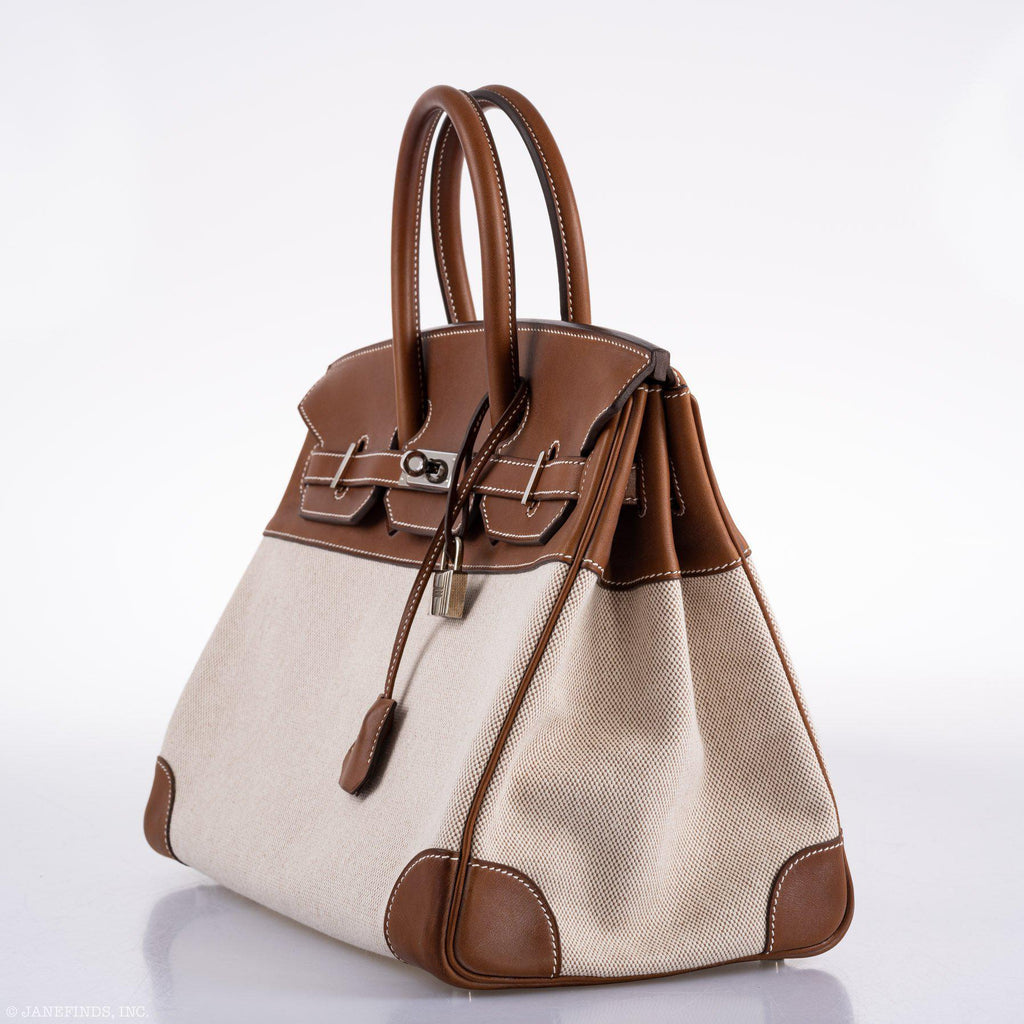 Hermes Birkin 35 Toile & Barenia with Palladium Hardware - 2009, M Square - Exclusu