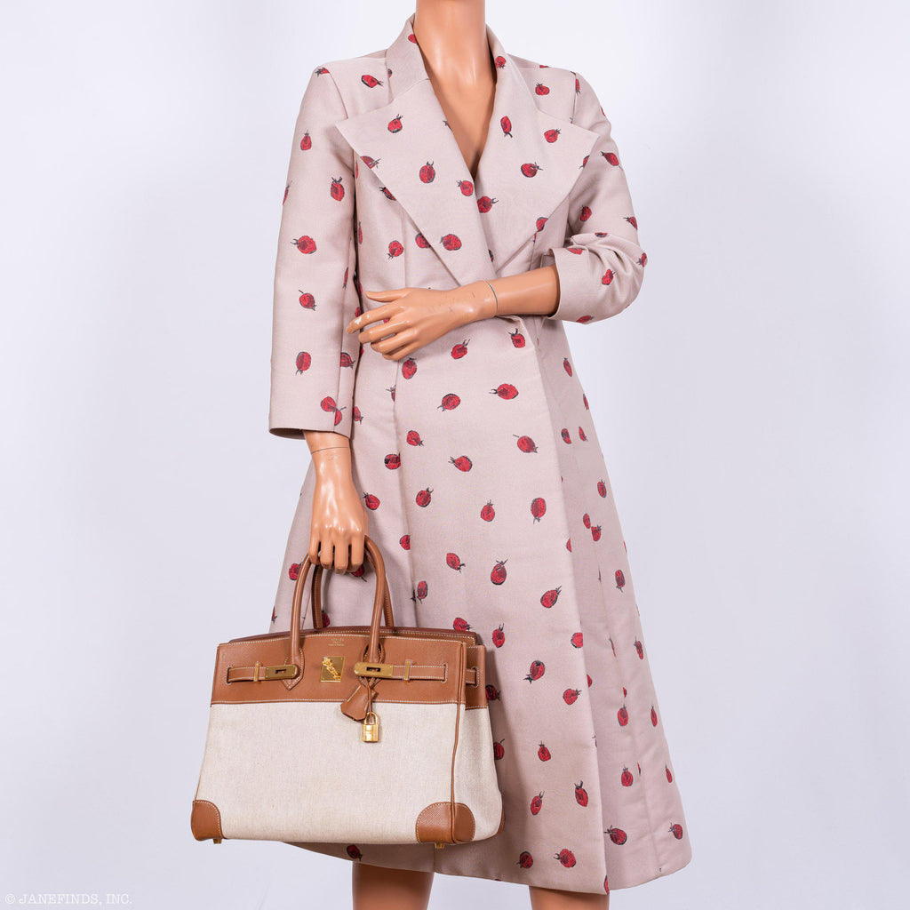 Hermes Birkin 35 Toile & Gold Epsom Gold Hardware - Exclusu