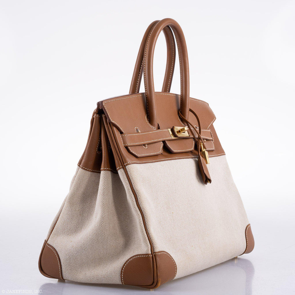 Hermes Birkin 35 Toile & Gold Epsom Gold Hardware - Exclusu