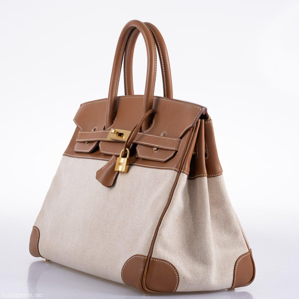 Hermes Birkin 35 Toile & Gold Epsom Gold Hardware - Exclusu
