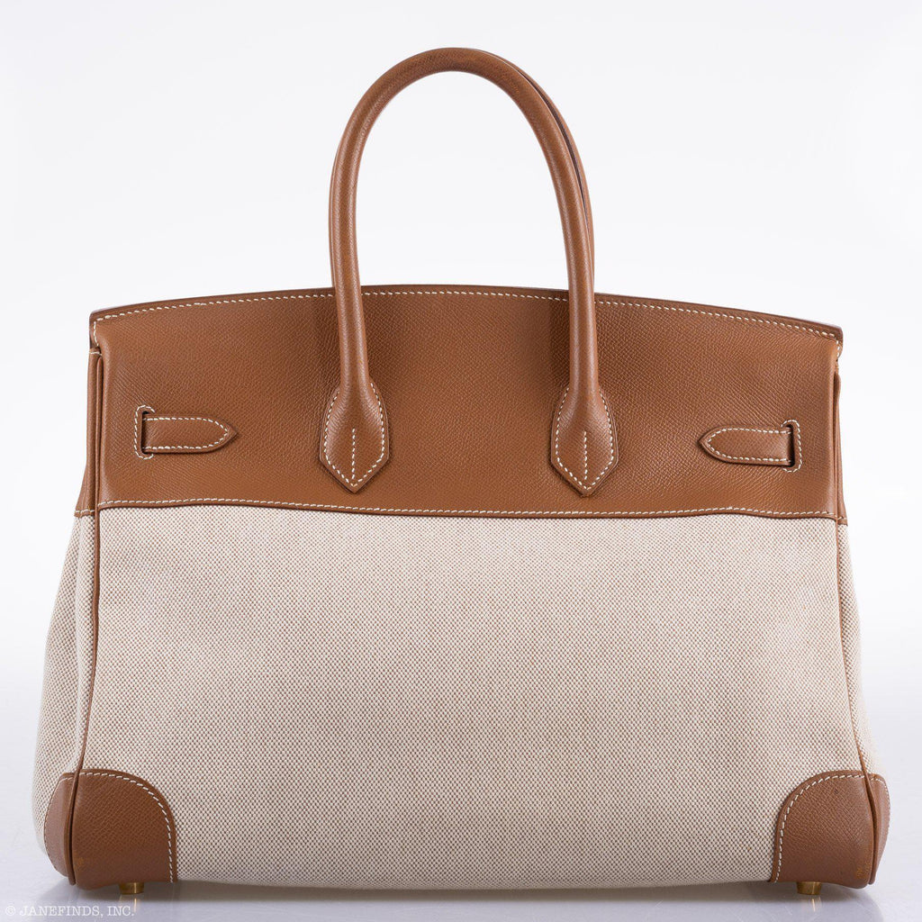 Hermes Birkin 35 Toile & Gold Epsom Gold Hardware - Exclusu