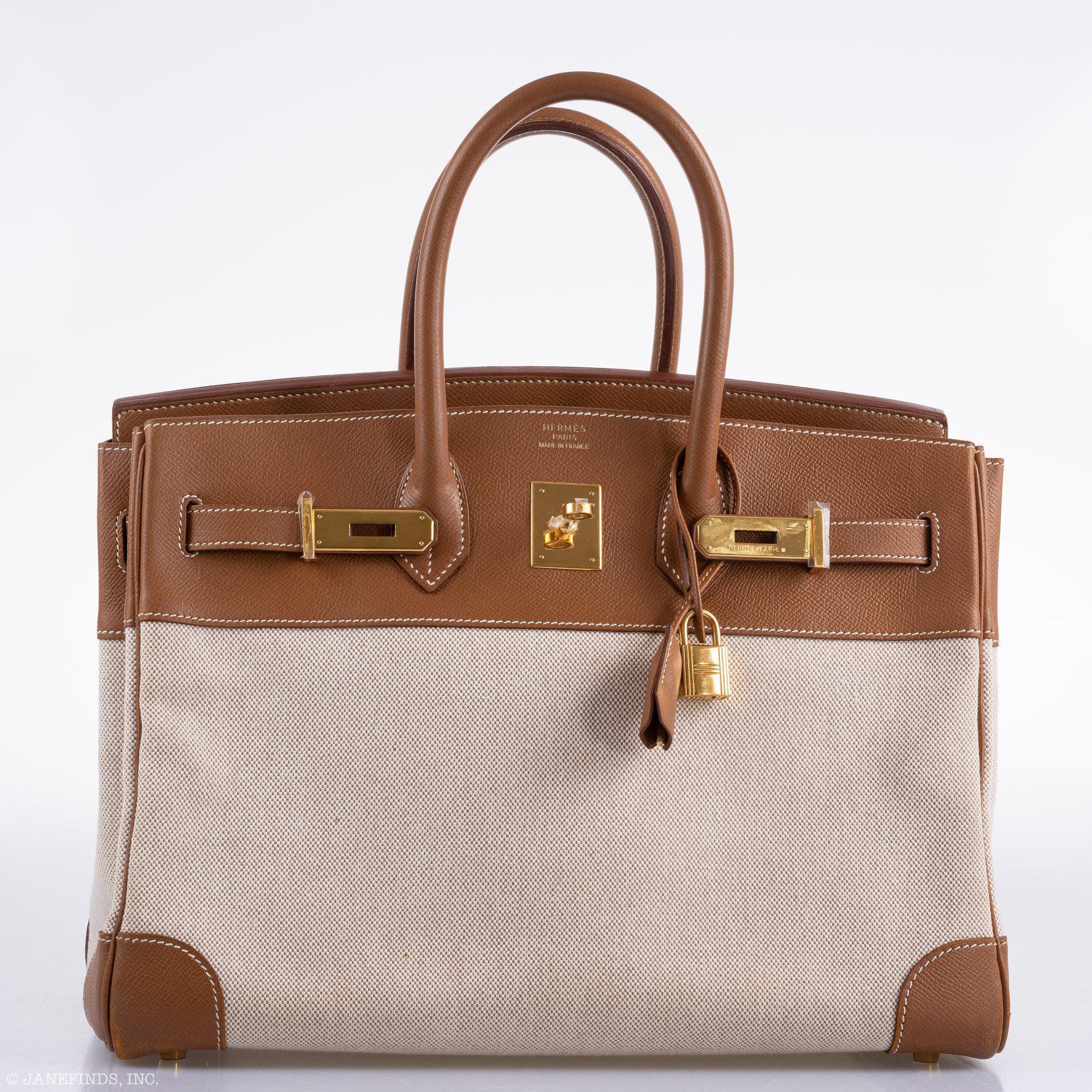 Hermes Birkin 35 Toile & Gold Epsom Gold Hardware - Exclusu