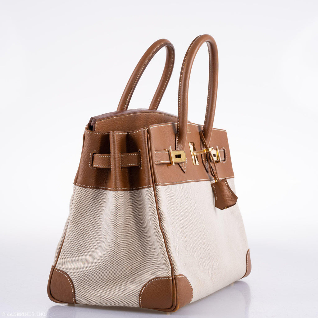 Hermes Birkin 35 Toile & Gold Epsom Gold Hardware - Exclusu