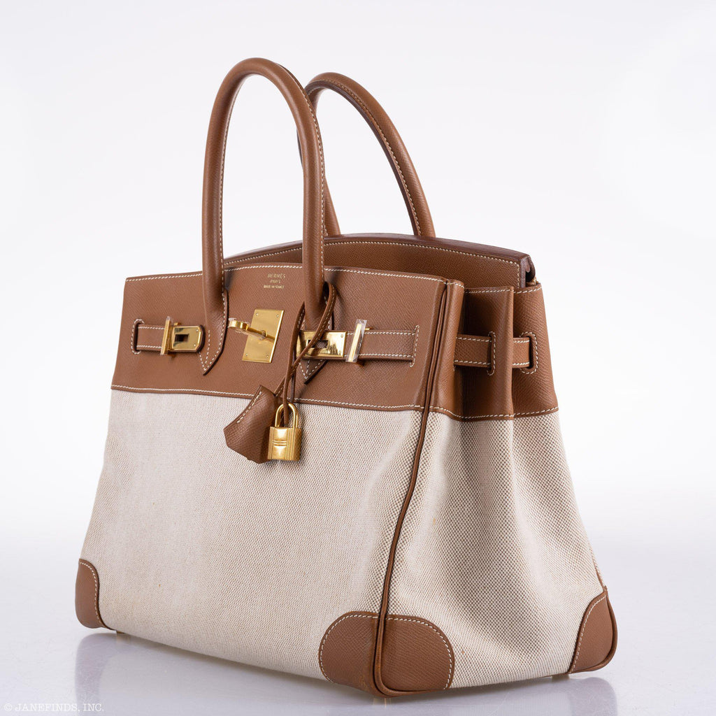 Hermes Birkin 35 Toile & Gold Epsom Gold Hardware - Exclusu