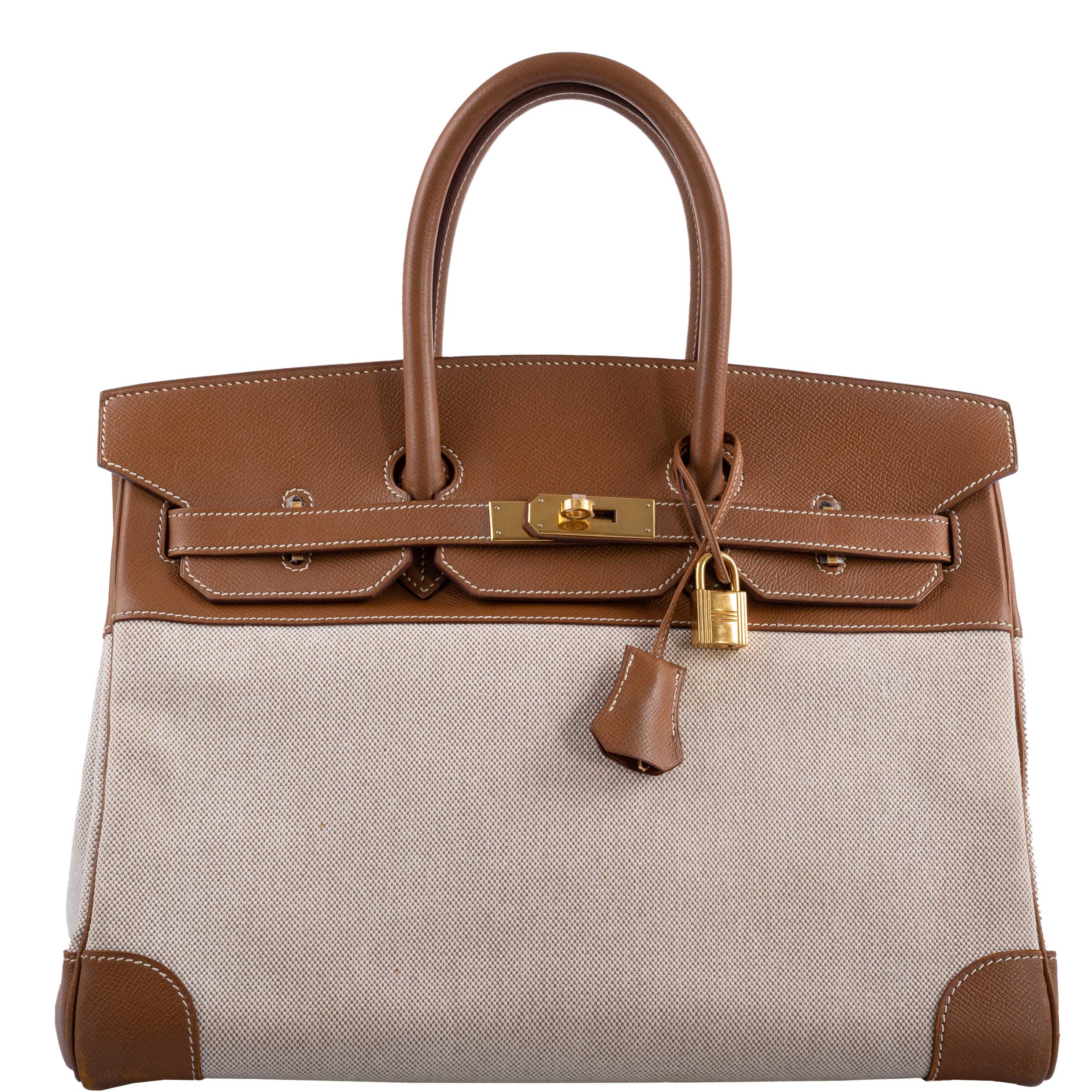 Hermes Birkin 35 Toile & Gold Epsom Gold Hardware - Exclusu