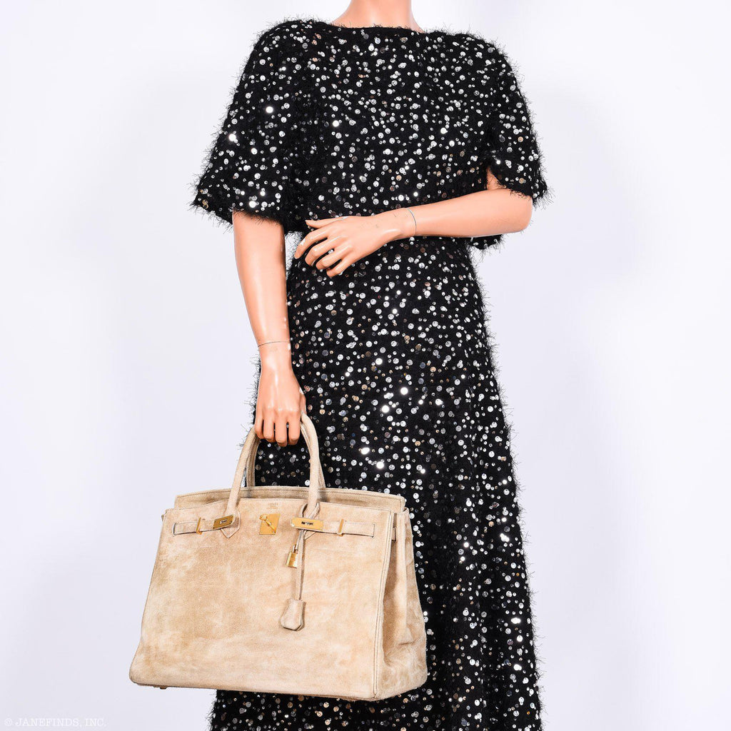 Hermes Birkin 40 Beige Veau Doblis Suede with Gold Hardware - 1986, P Circle - Exclusu