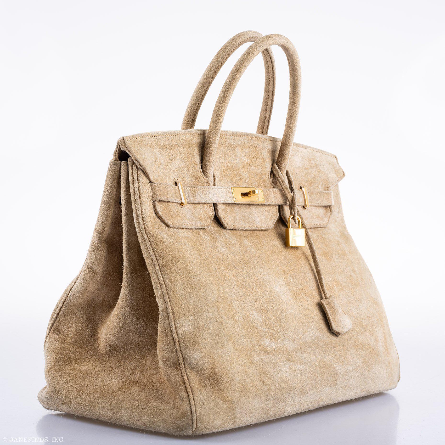 Hermes Birkin 40 Beige Veau Doblis Suede with Gold Hardware - 1986, P Circle - Exclusu