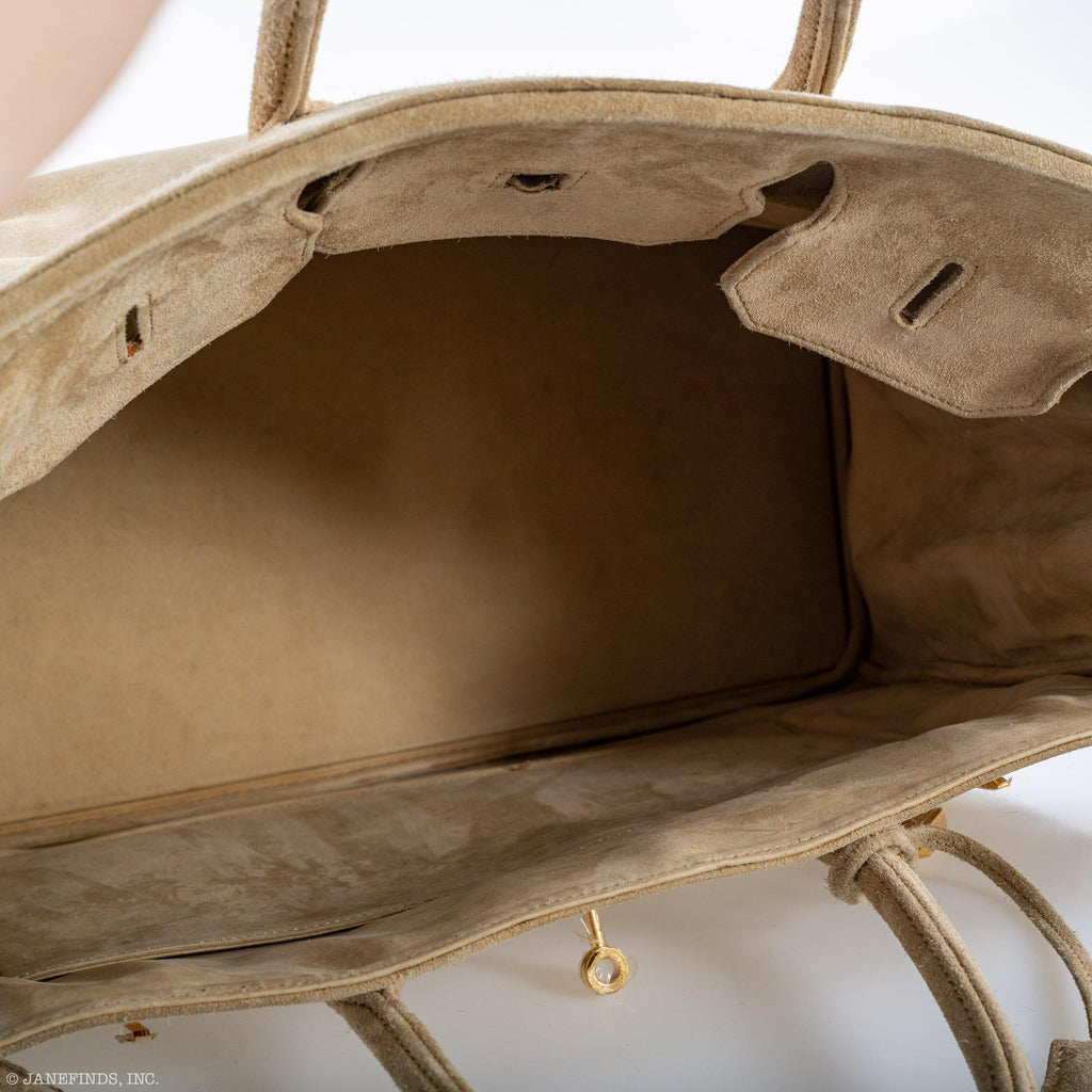 Hermes Birkin 40 Beige Veau Doblis Suede with Gold Hardware - 1986, P Circle - Exclusu