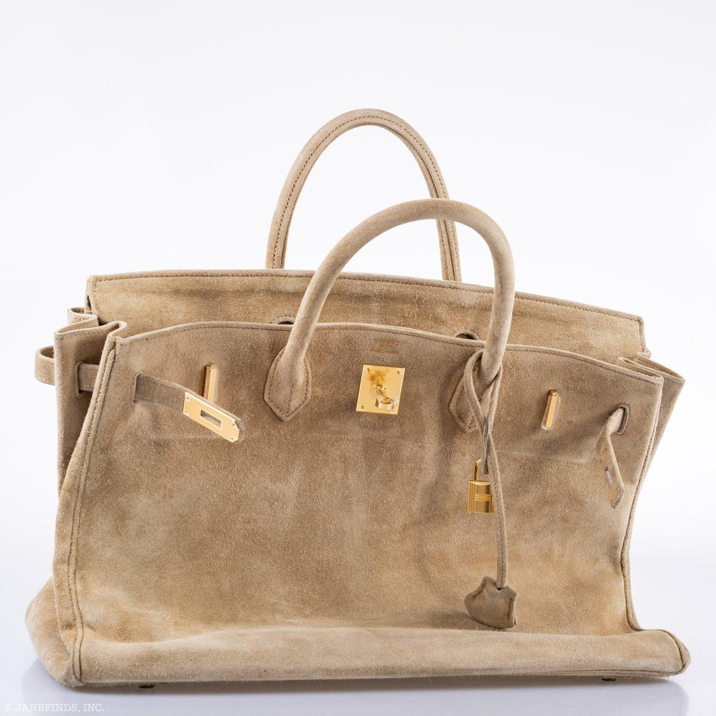 Hermes Birkin 40 Beige Veau Doblis Suede with Gold Hardware - 1986, P Circle - Exclusu