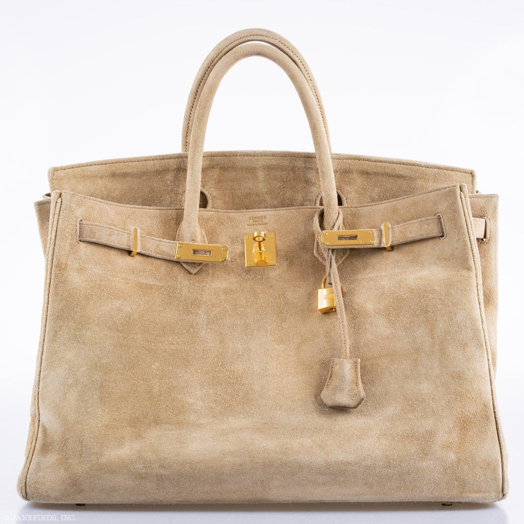 Hermes Birkin 40 Beige Veau Doblis Suede with Gold Hardware - 1986, P Circle - Exclusu