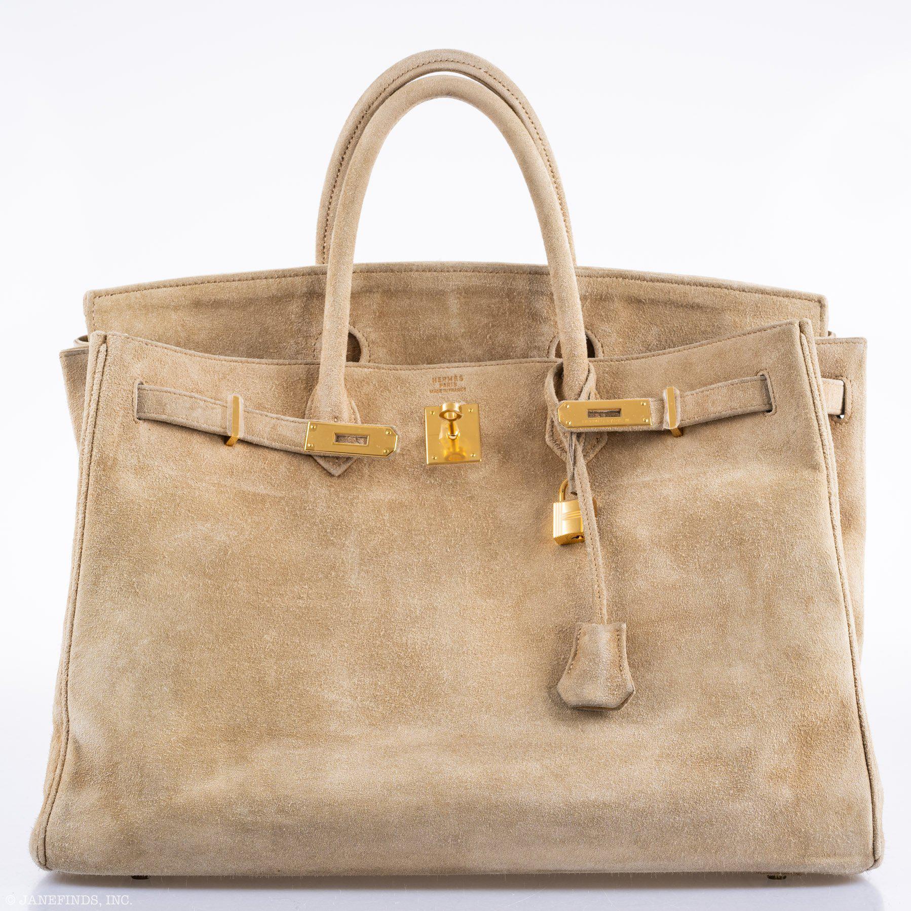 Hermes Birkin 40 Beige Veau Doblis Suede with Gold Hardware - 1986, P Circle - Exclusu
