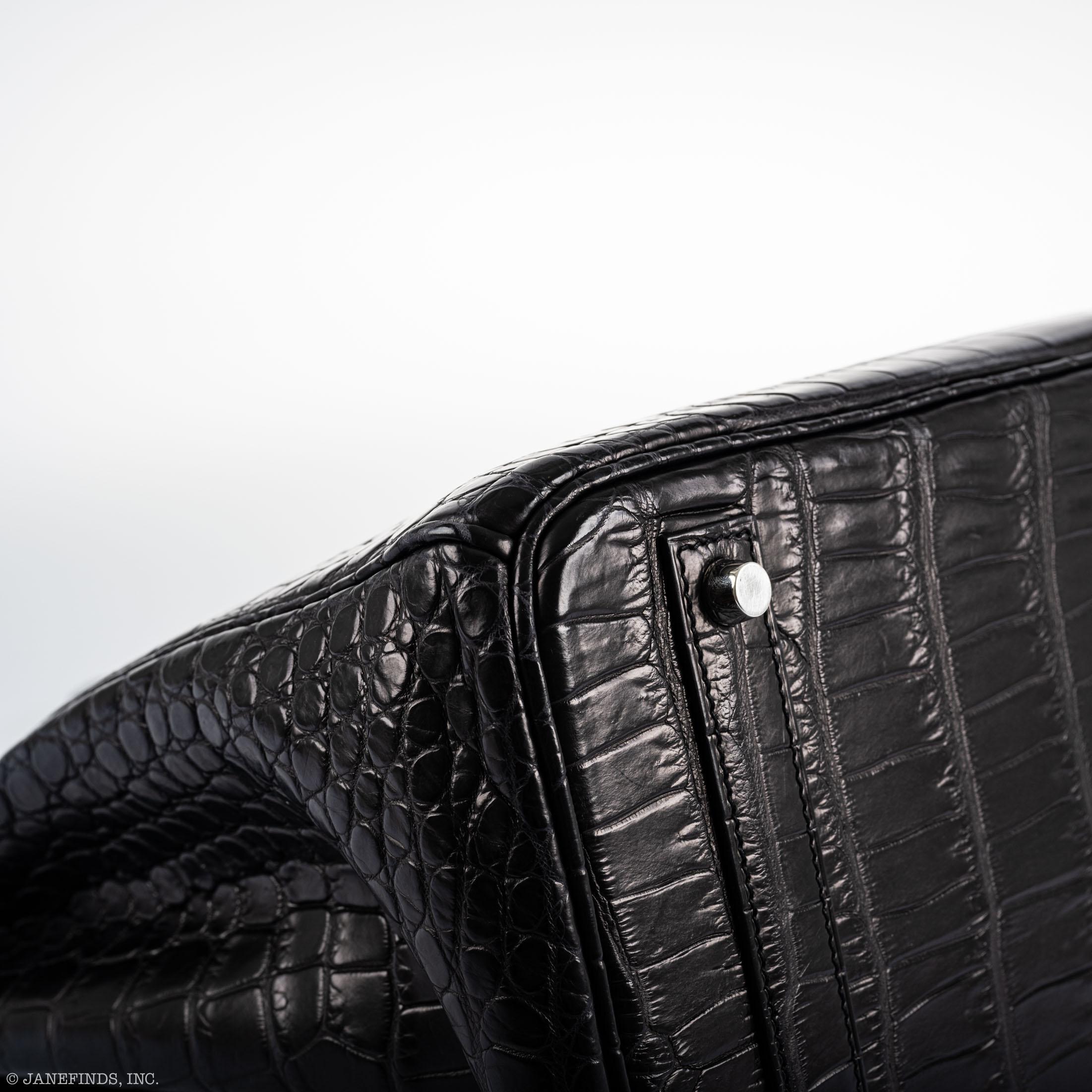 Hermes Birkin 40 Black Matte Porosus Crocodile Palladium Hardware - Exclusu