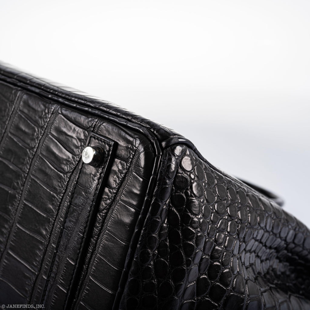 Hermes Birkin 40 Black Matte Porosus Crocodile Palladium Hardware - Exclusu