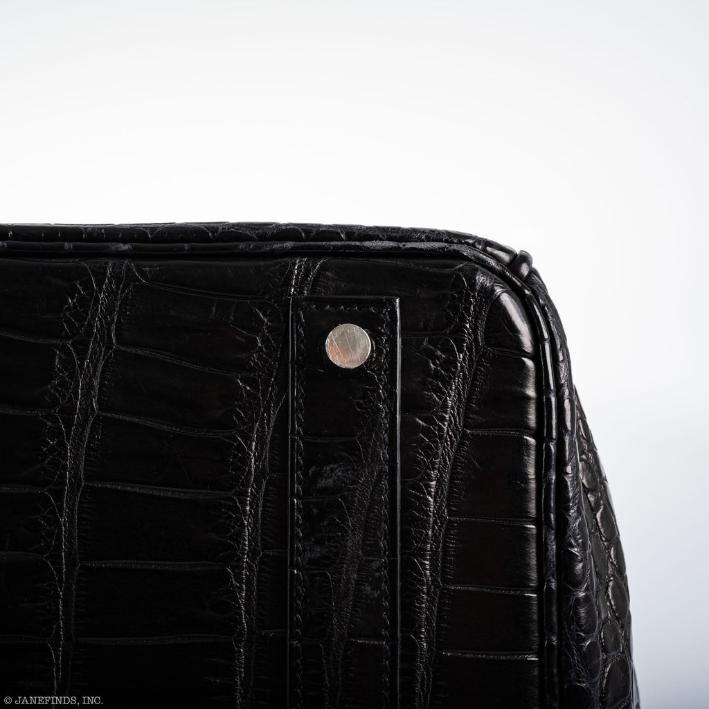 Hermes Birkin 40 Black Matte Porosus Crocodile Palladium Hardware - Exclusu