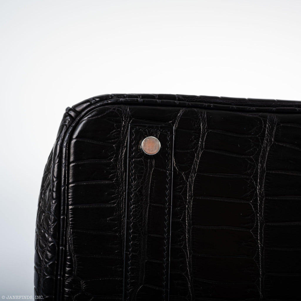 Hermes Birkin 40 Black Matte Porosus Crocodile Palladium Hardware - Exclusu