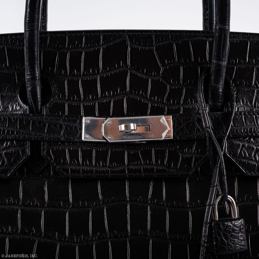 Hermes Birkin 40 Black Matte Porosus Crocodile Palladium Hardware - Exclusu