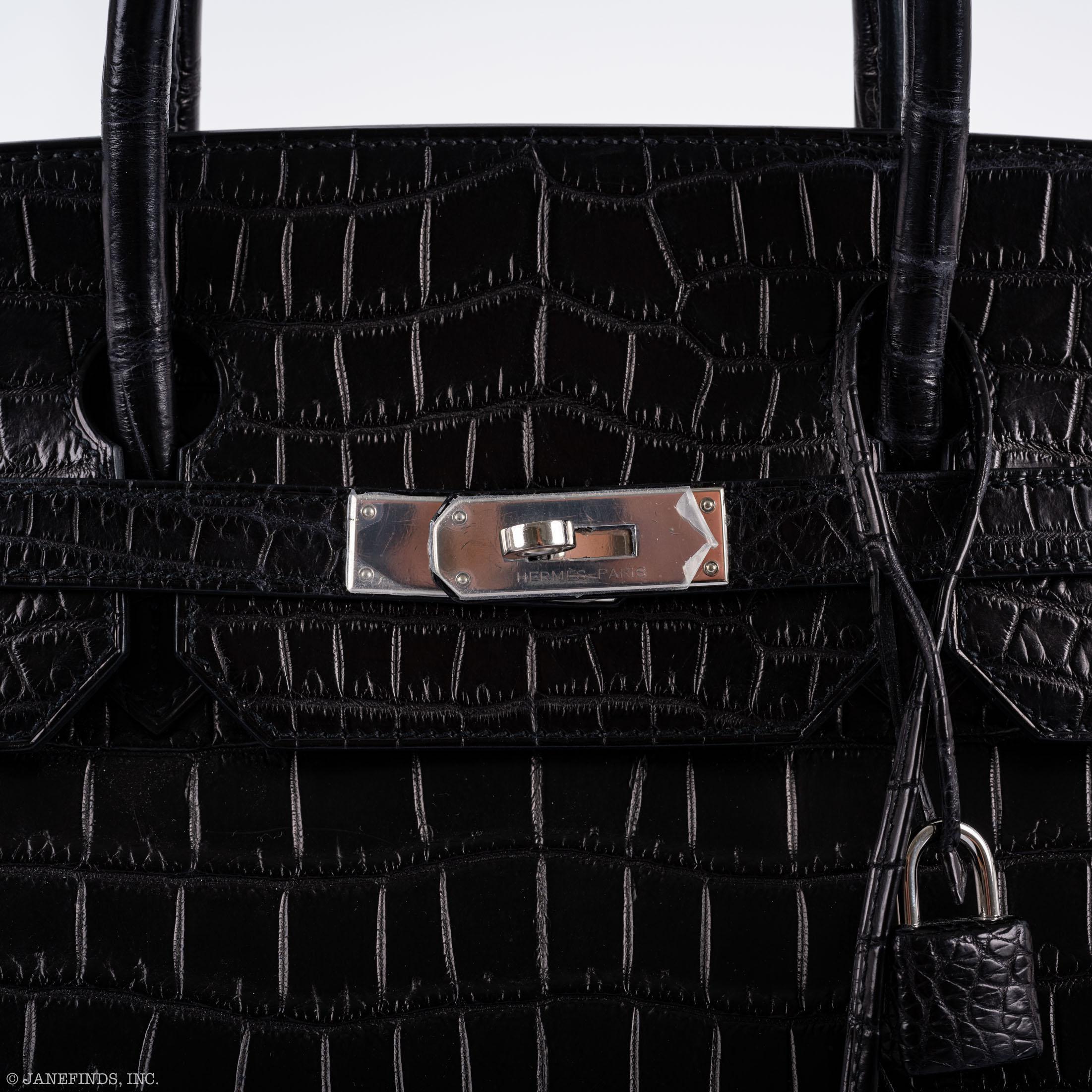 Hermes Birkin 40 Black Matte Porosus Crocodile Palladium Hardware - Exclusu