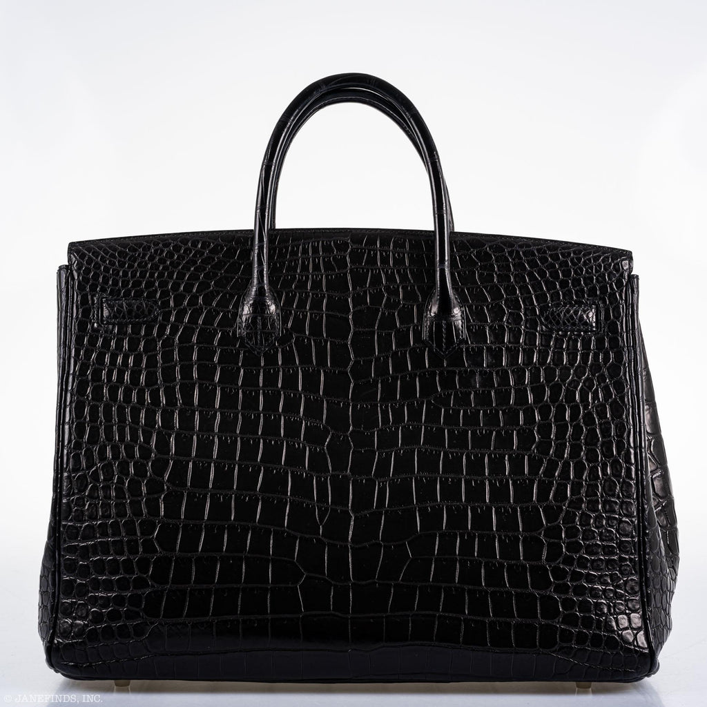 Hermes Birkin 40 Black Matte Porosus Crocodile Palladium Hardware - Exclusu