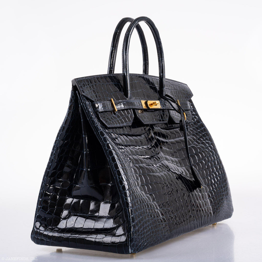 Hermes Birkin 40 Blue Nuit Porosus Crocodile Gold Hardware - 2016, X - Exclusu