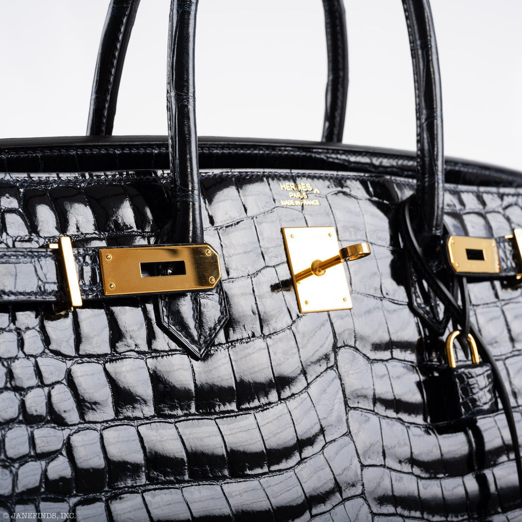 Hermes Birkin 40 Blue Nuit Porosus Crocodile Gold Hardware - 2016, X - Exclusu