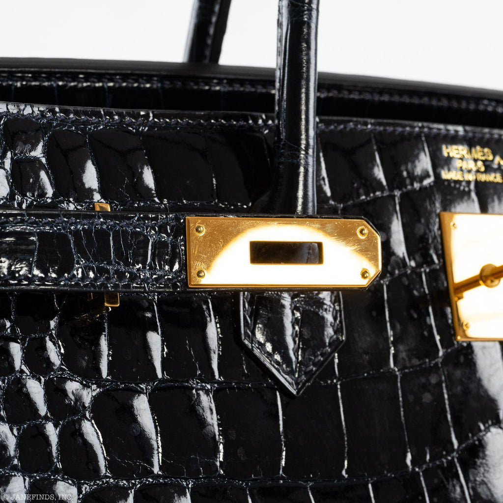 Hermes Birkin 40 Blue Nuit Porosus Crocodile Gold Hardware - 2016, X - Exclusu