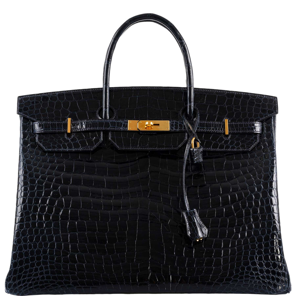 Hermes Birkin 40 Blue Nuit Porosus Crocodile Gold Hardware - 2016, X - Exclusu
