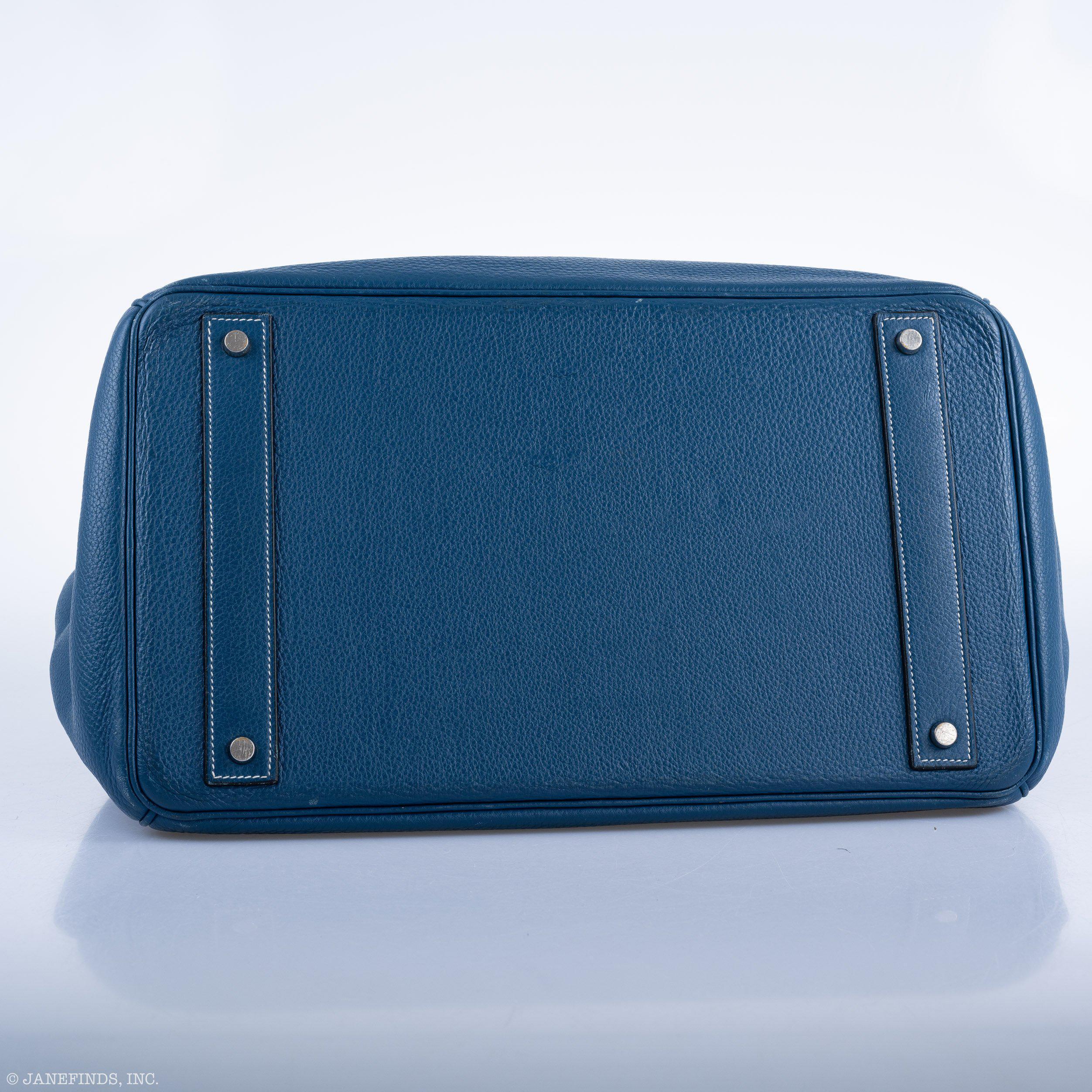 Hermes Birkin 40 HAC Blue Thalassa Togo & White Stitching Palladium Hardware - 2003, G Square - Exclusu