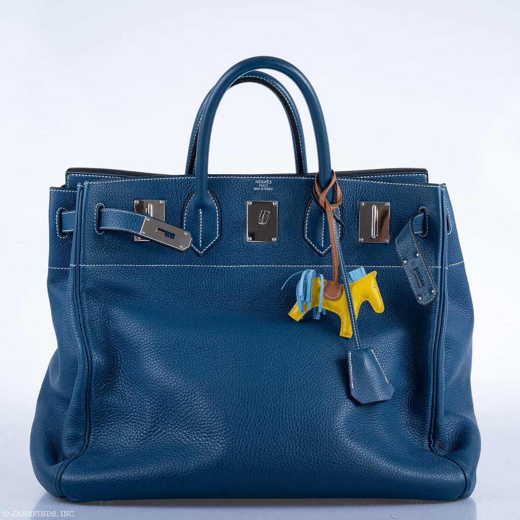 Hermes Birkin 40 HAC Blue Thalassa Togo & White Stitching Palladium Hardware - 2003, G Square - Exclusu