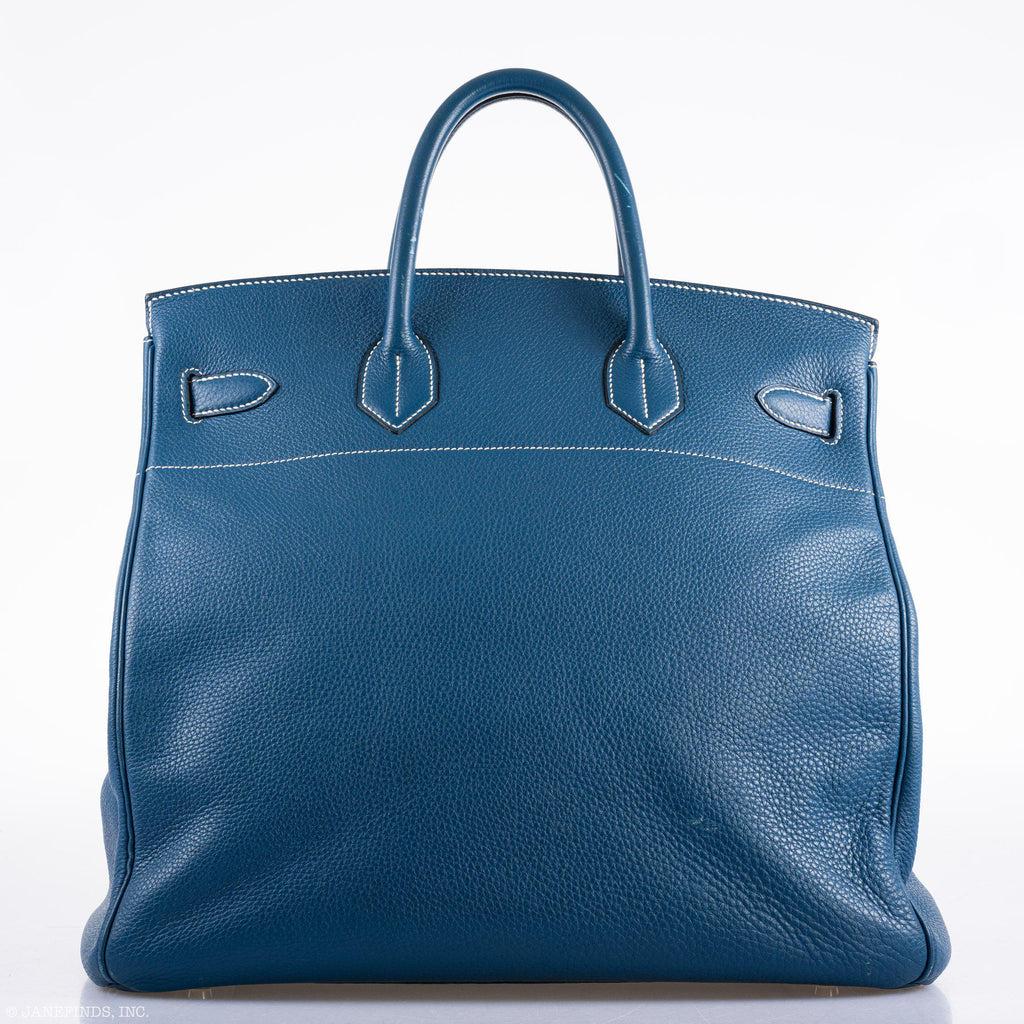 Hermes Birkin 40 HAC Blue Thalassa Togo & White Stitching Palladium Hardware - 2003, G Square - Exclusu