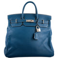 Hermes Birkin 40 HAC Blue Thalassa Togo & White Stitching Palladium Hardware - 2003, G Square - Exclusu