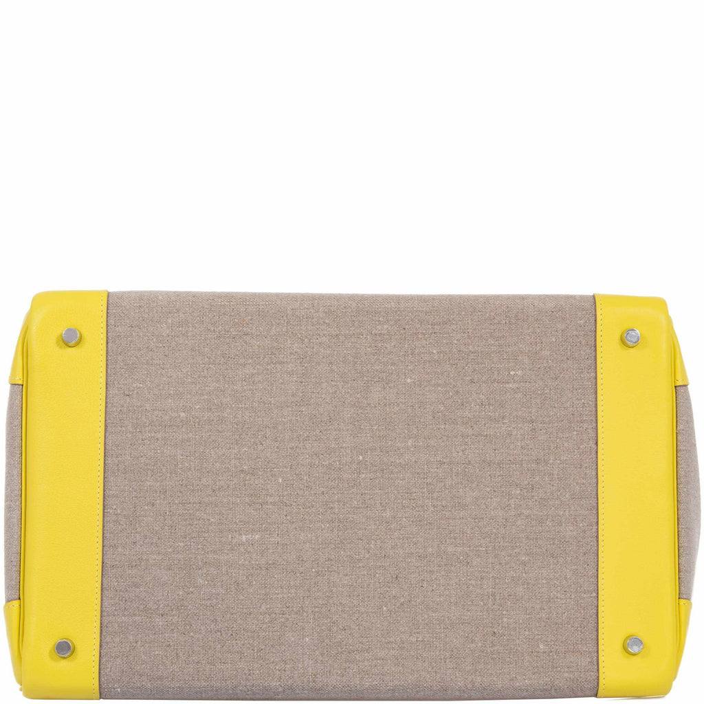 Hermes Birkin 40 HAC Lime & Ficelle Evercolor Toile De Camp Palladium Hardware - Exclusu