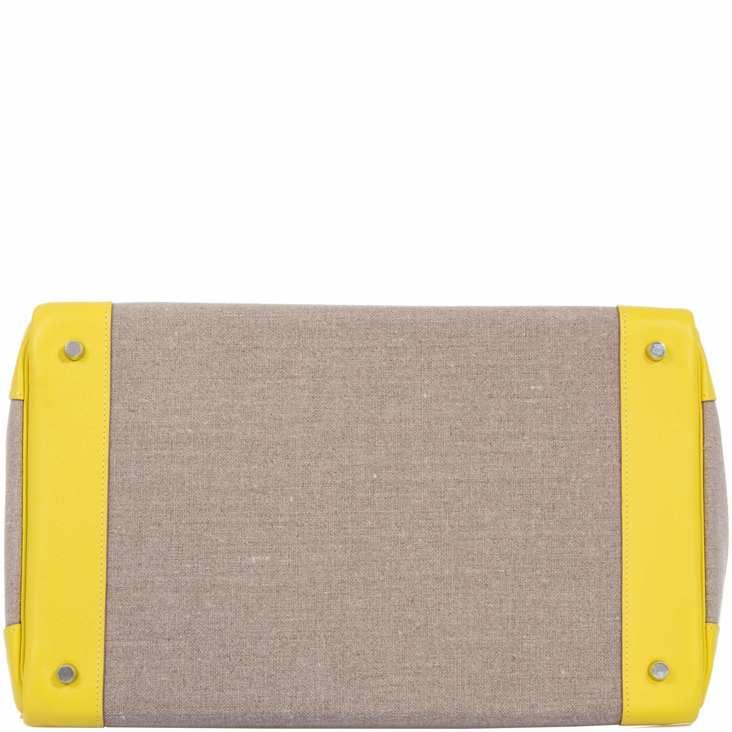 Hermes Birkin 40 HAC Lime & Ficelle Evercolor Toile De Camp Palladium Hardware - Exclusu