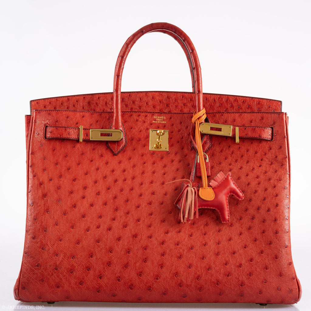 Hermes Birkin 40 Rouge Vif Ostrich with Gold Hardware - 1993, W Circle - Exclusu