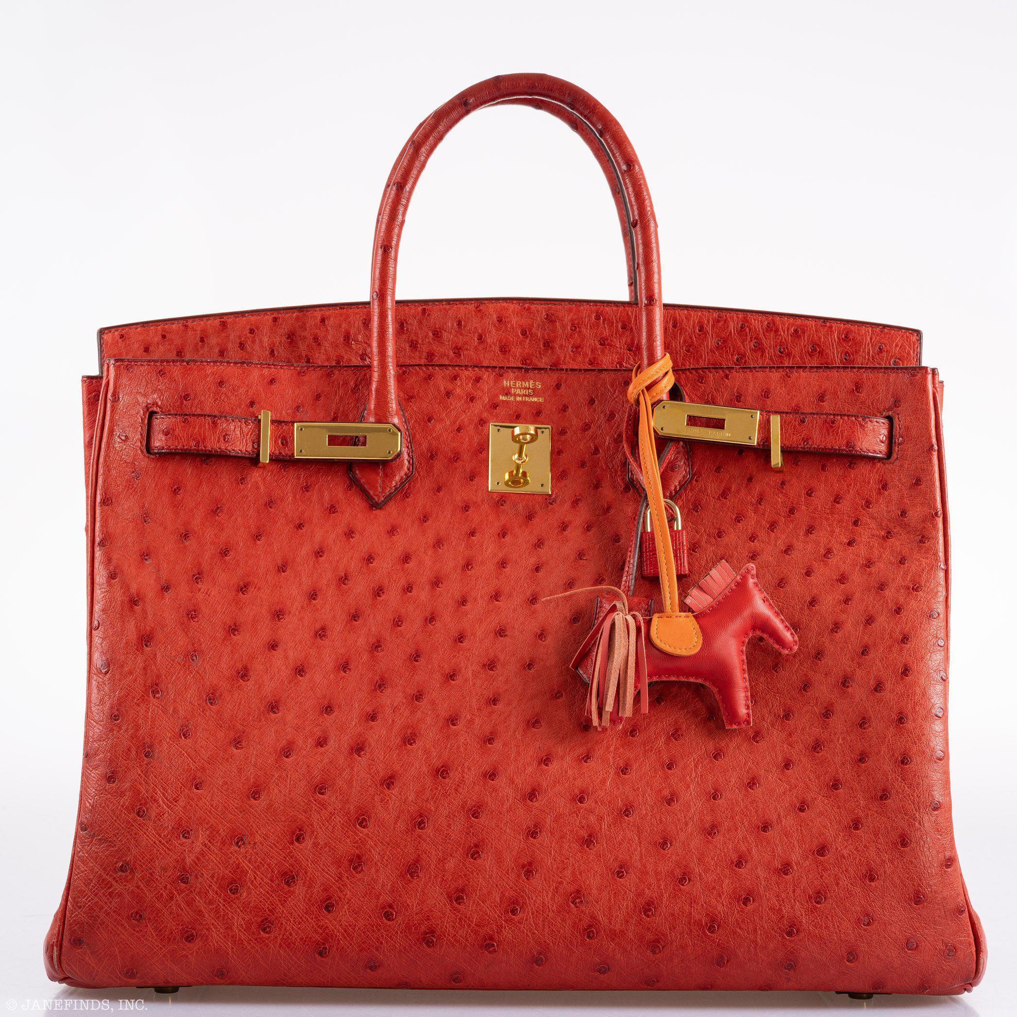 Hermes Birkin 40 Rouge Vif Ostrich with Gold Hardware - 1993, W Circle - Exclusu