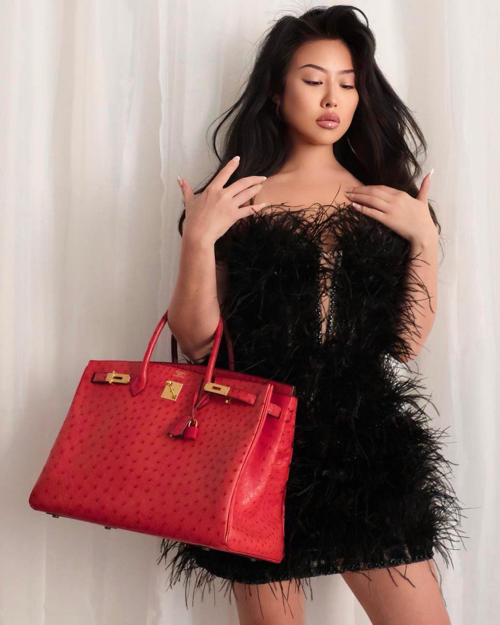 Hermes Birkin 40 Rouge Vif Ostrich with Gold Hardware - 1993, W Circle - Exclusu