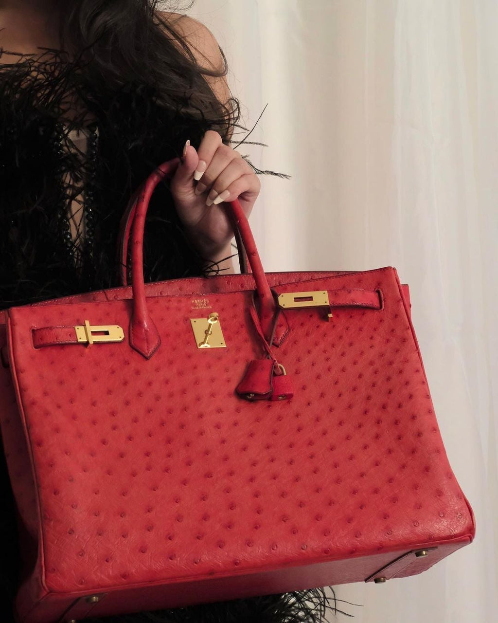 Hermes Birkin 40 Rouge Vif Ostrich with Gold Hardware - 1993, W Circle - Exclusu
