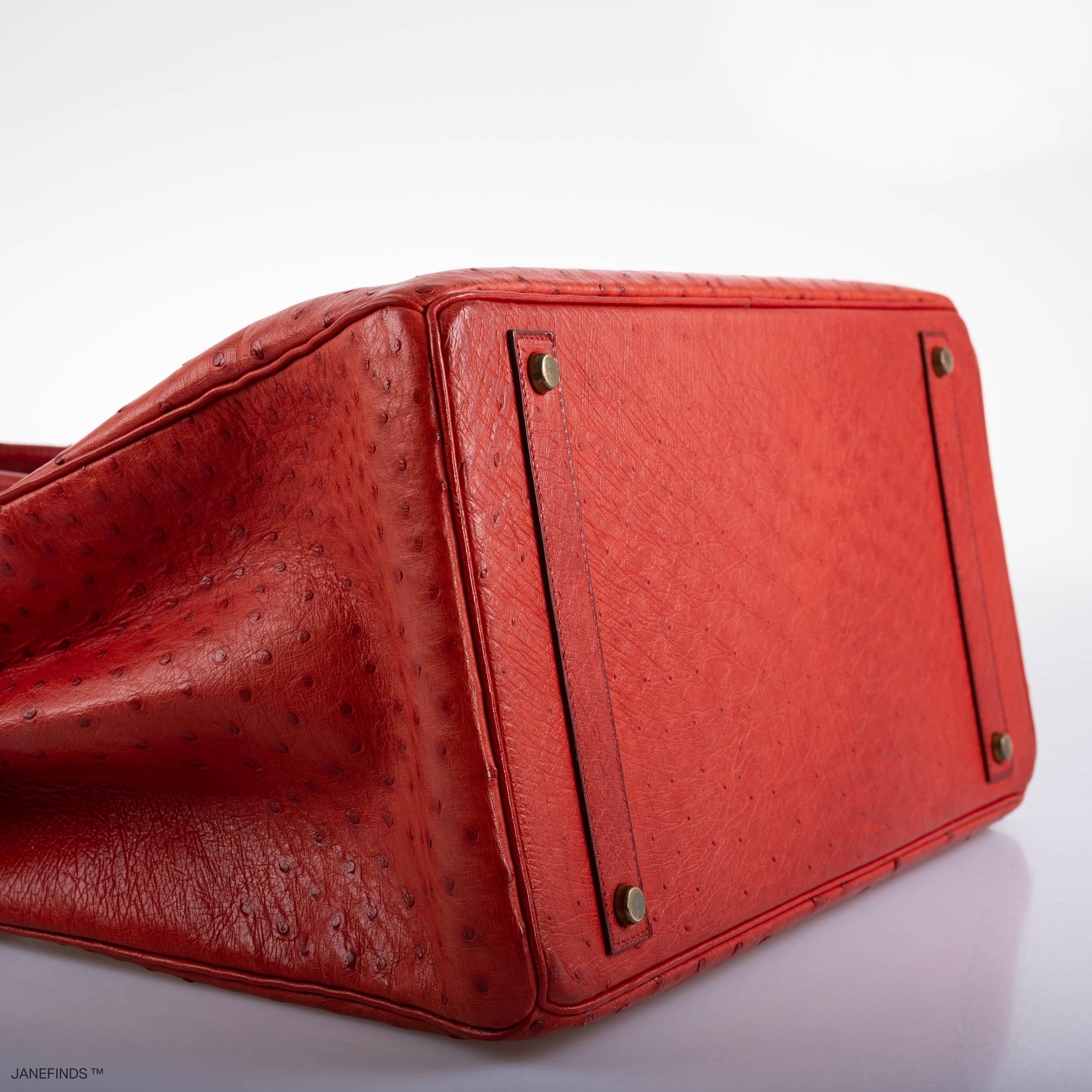 Hermes Birkin 40 Rouge Vif Ostrich with Gold Hardware - 1993, W Circle - Exclusu