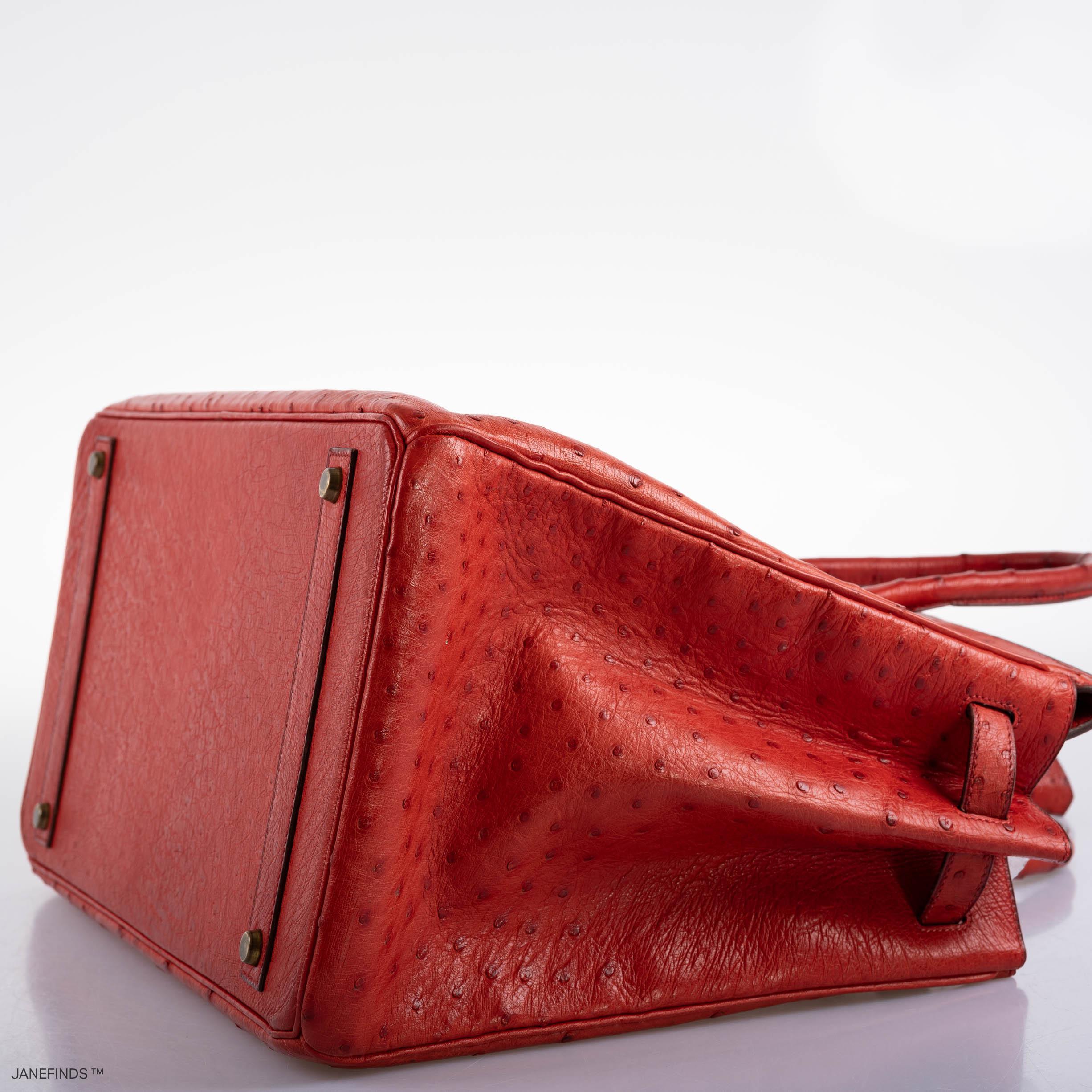 Hermes Birkin 40 Rouge Vif Ostrich with Gold Hardware - 1993, W Circle - Exclusu