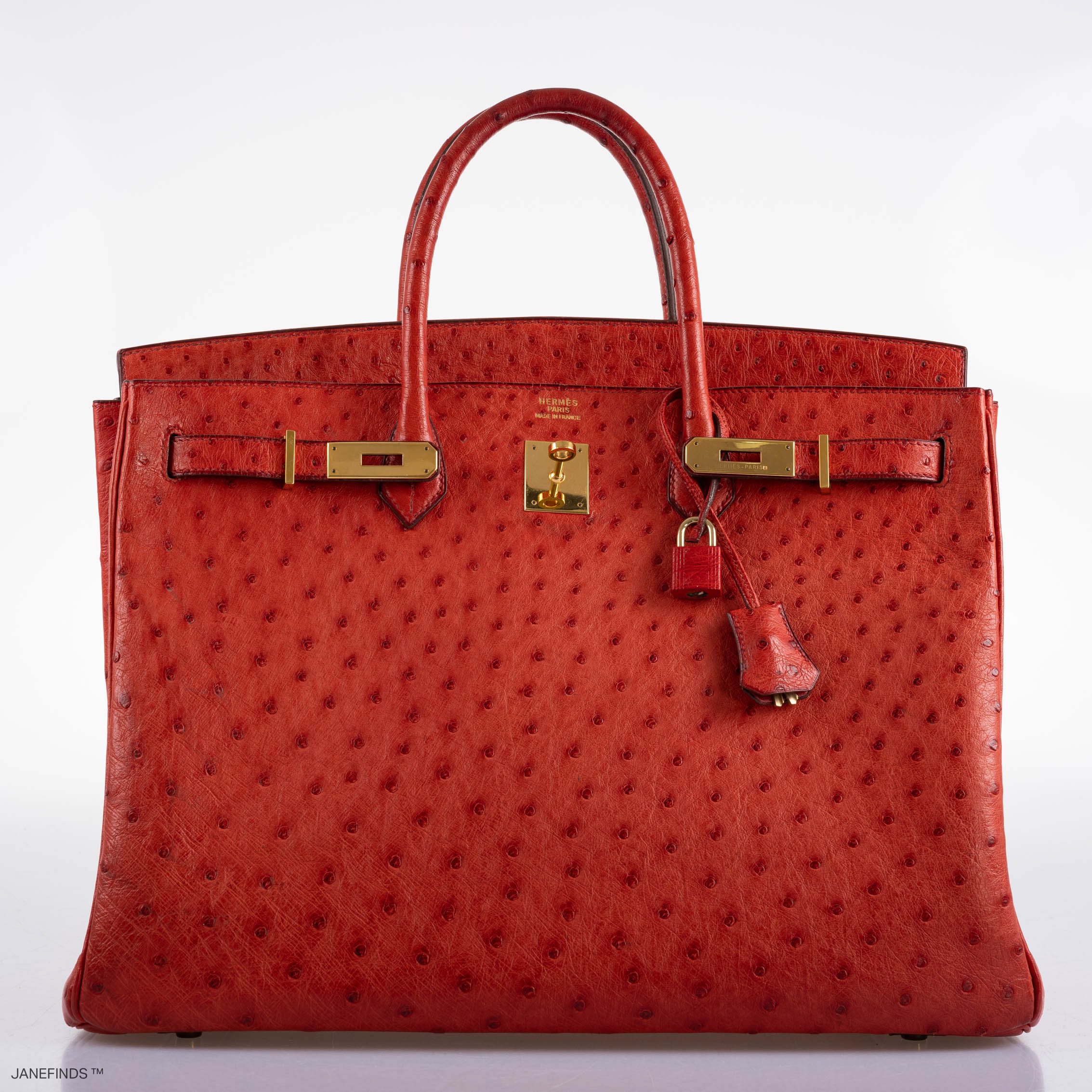 Hermes Birkin 40 Rouge Vif Ostrich with Gold Hardware - 1993, W Circle - Exclusu