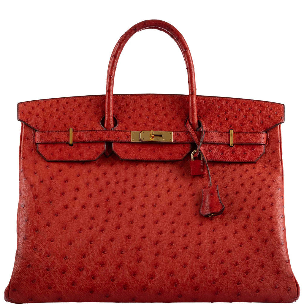 Hermes Birkin 40 Rouge Vif Ostrich with Gold Hardware - 1993, W Circle - Exclusu