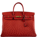 Hermes Birkin 40 Rouge Vif Ostrich with Gold Hardware - 1993, W Circle - Exclusu